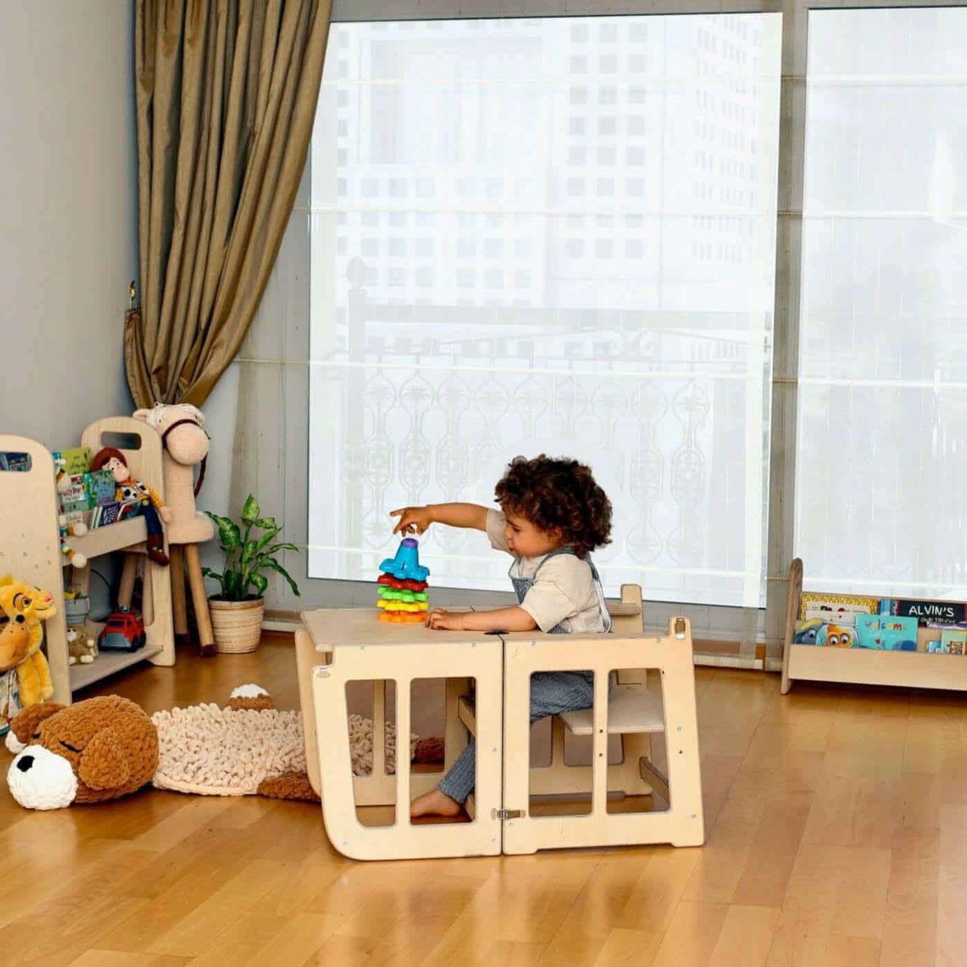Montessori Learning Tower converted into a desk and chair