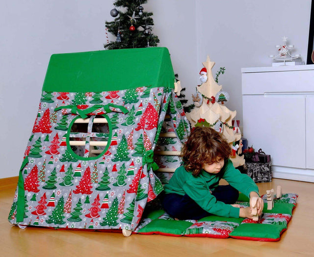 Climbing Triangle with Christmas Tent Cover, Mat, Ramp - Kidodido
