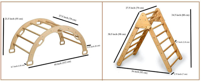 3 Pieces Montessori Climbing Set - Climbing Triangle and Climbing Arch/Rocker and Rockwall/Slider Ramp or Ladder Slider Ramp - Kidodido