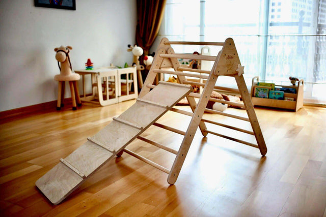 3 Pieces Montessori Climbing Set - Climbing Triangle and Climbing Arch/Rocker and Rockwall/Slider Ramp or Ladder Slider Ramp - Kidodido