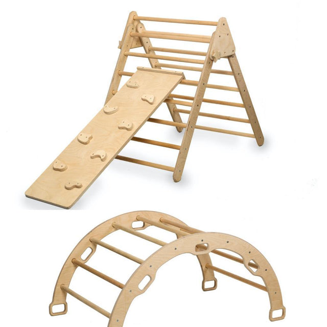 3 Pieces Montessori Climbing Set - Climbing Triangle and Climbing Arch/Rocker and Rockwall/Slider Ramp or Ladder Slider Ramp - Kidodido