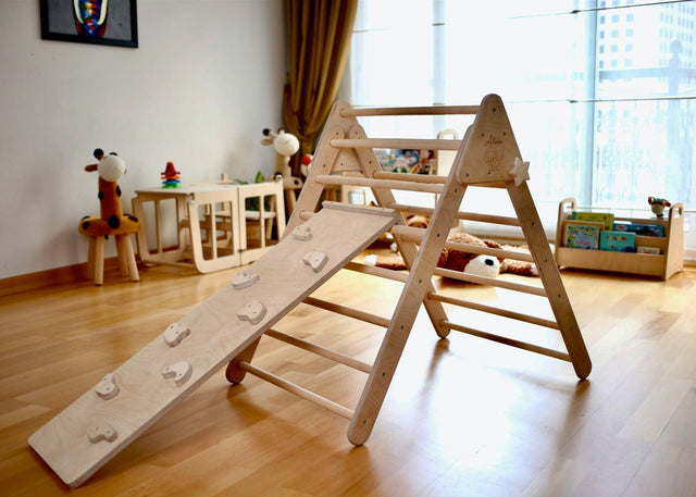 3 Pieces Montessori Climbing Set - Climbing Triangle and Climbing Arch/Rocker and Rockwall/Slider Ramp or Ladder Slider Ramp - Kidodido