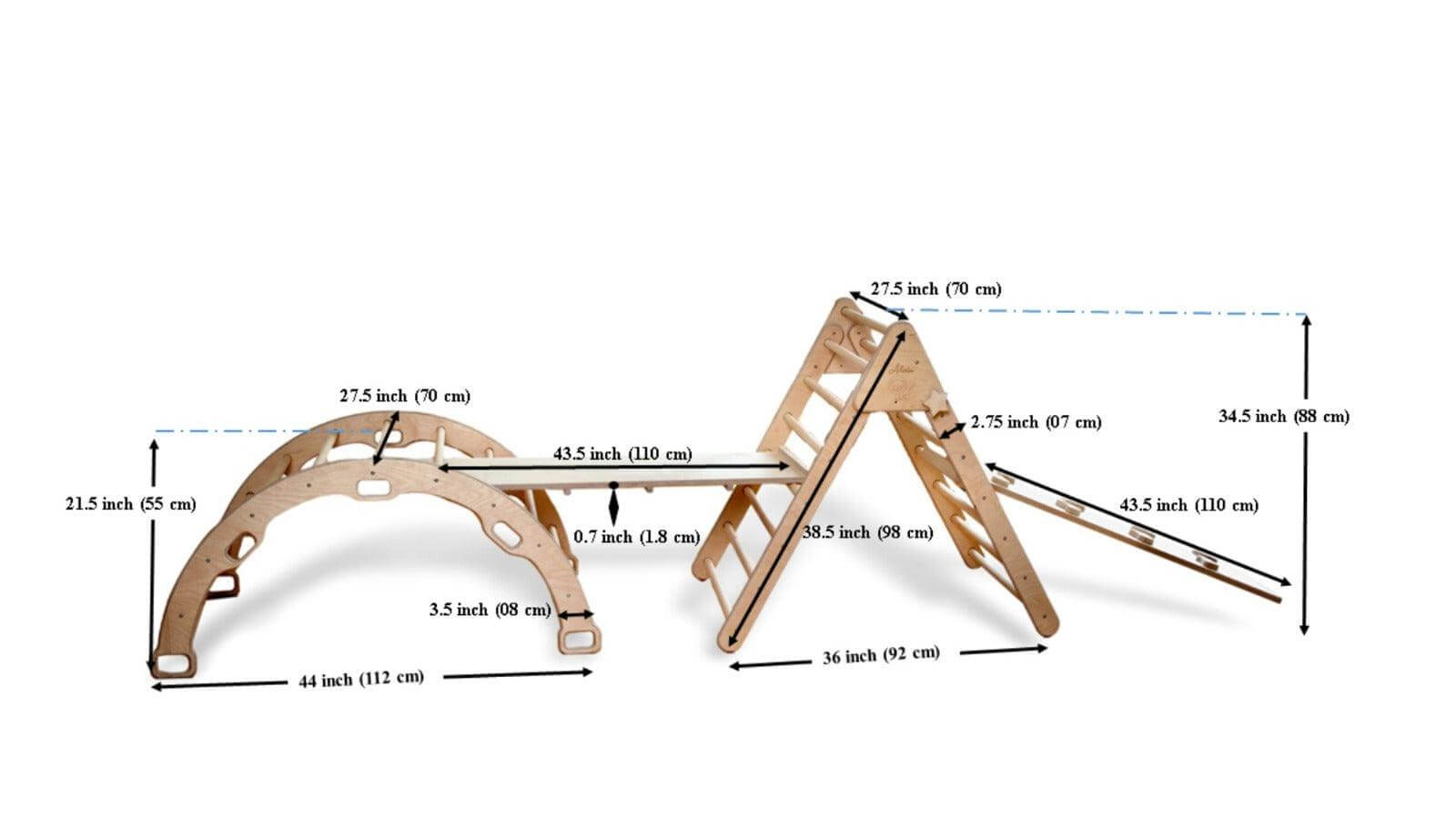 4 Pieces Montessori Climbing Set - Climbing Triangle - Arch/Rocker and 2 Ramps - Kidodido