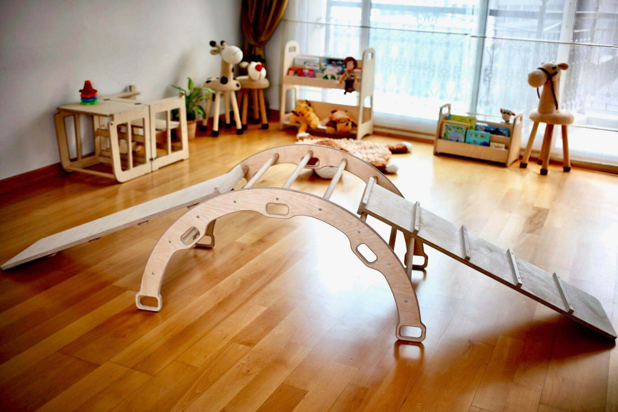 4 Pieces Montessori Climbing Set - Climbing Triangle - Arch/Rocker and 2 Ramps - Kidodido