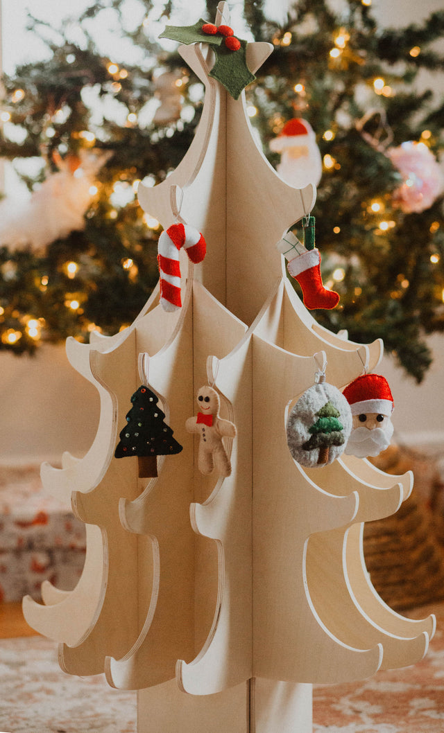 Montessori Wooden Christmas Tree & Felt Ornaments Set
