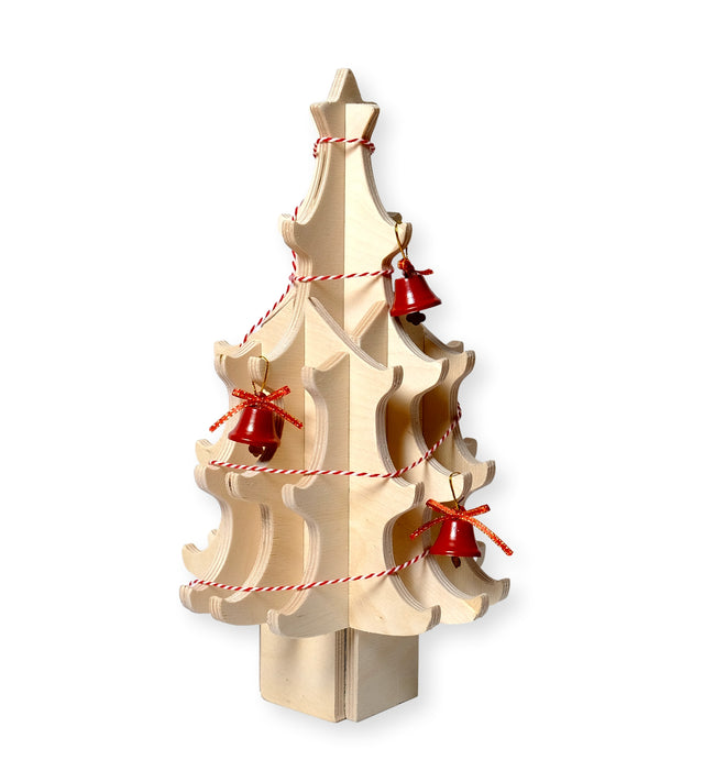 Montessori-Set aus Weihnachtsbaum aus Holz und Filzschmuck