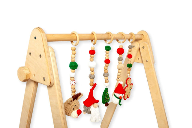 Montessori Baby Gym & Hanging Toys Set - Wooden Play Gym for Babies - Kidodido