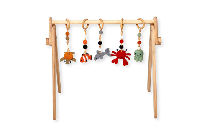 Montessori Baby Gym & Hanging Toys Set - Wooden Play Gym for Babies - Kidodido