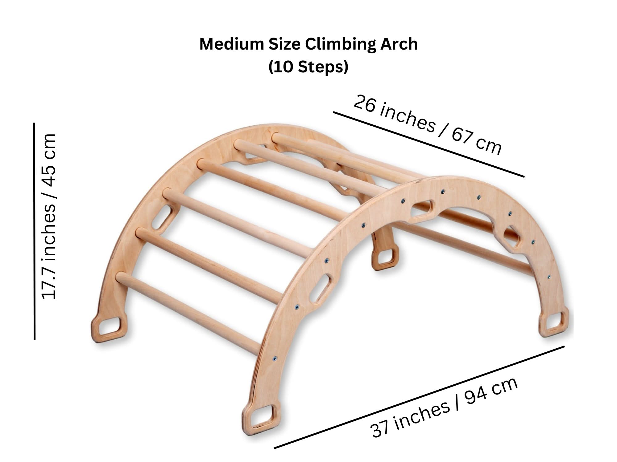 Medium size Montessori climbing arch, 10 steps, perfect for indoor play and enhancing balance for toddlers.