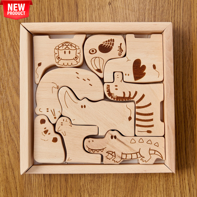 Wooden Safari Animal Puzzle Box for Toddlers - Montessori Baby Christmas Gift, Eco-Friendly Wooden Animal Puzzle, Woodland Nursery Decor, Educational Wooden Toys for 1-3 Year Olds, 9-Piece Set