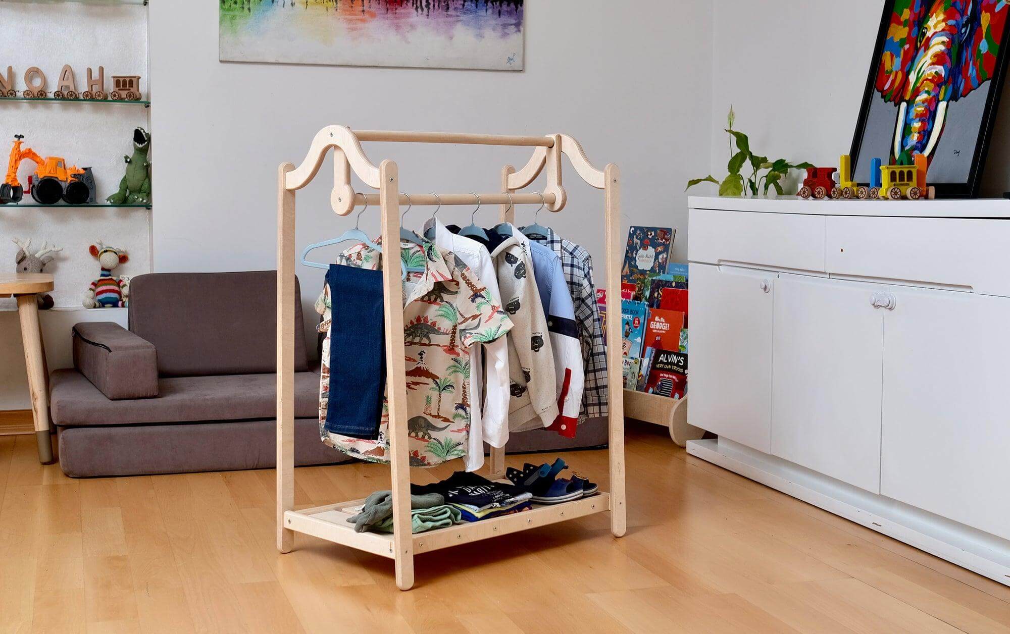 Montessori Wooden Kids Clothing Rack Kidodido