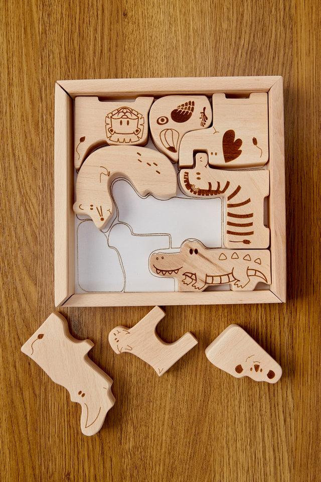 Wooden Safari Animal Puzzle Box for Toddlers